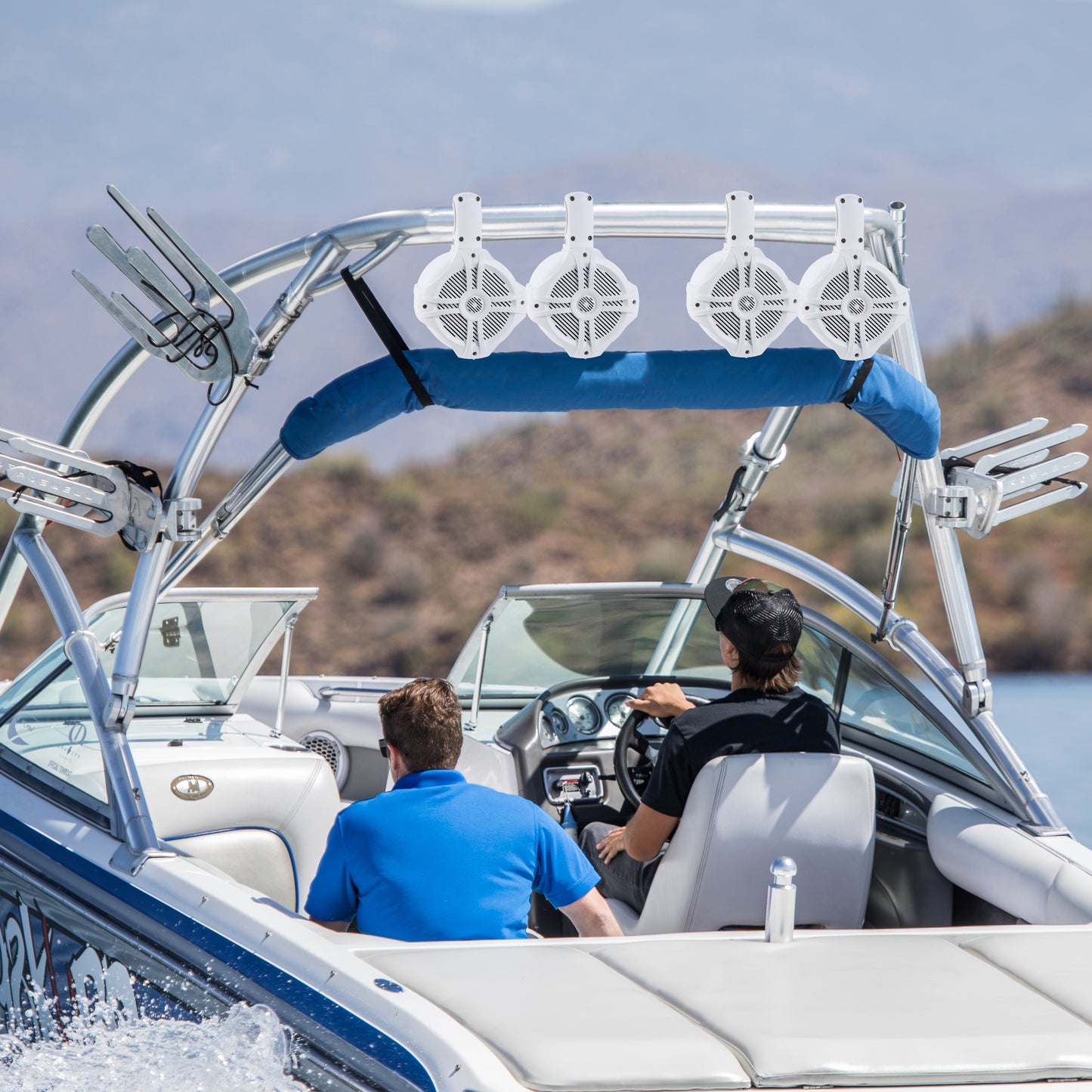 BWT8LED 600W Peak (300W RMS) 8" Marine Tower Speakers with Multi-Color LED Lighting and Remote (White)