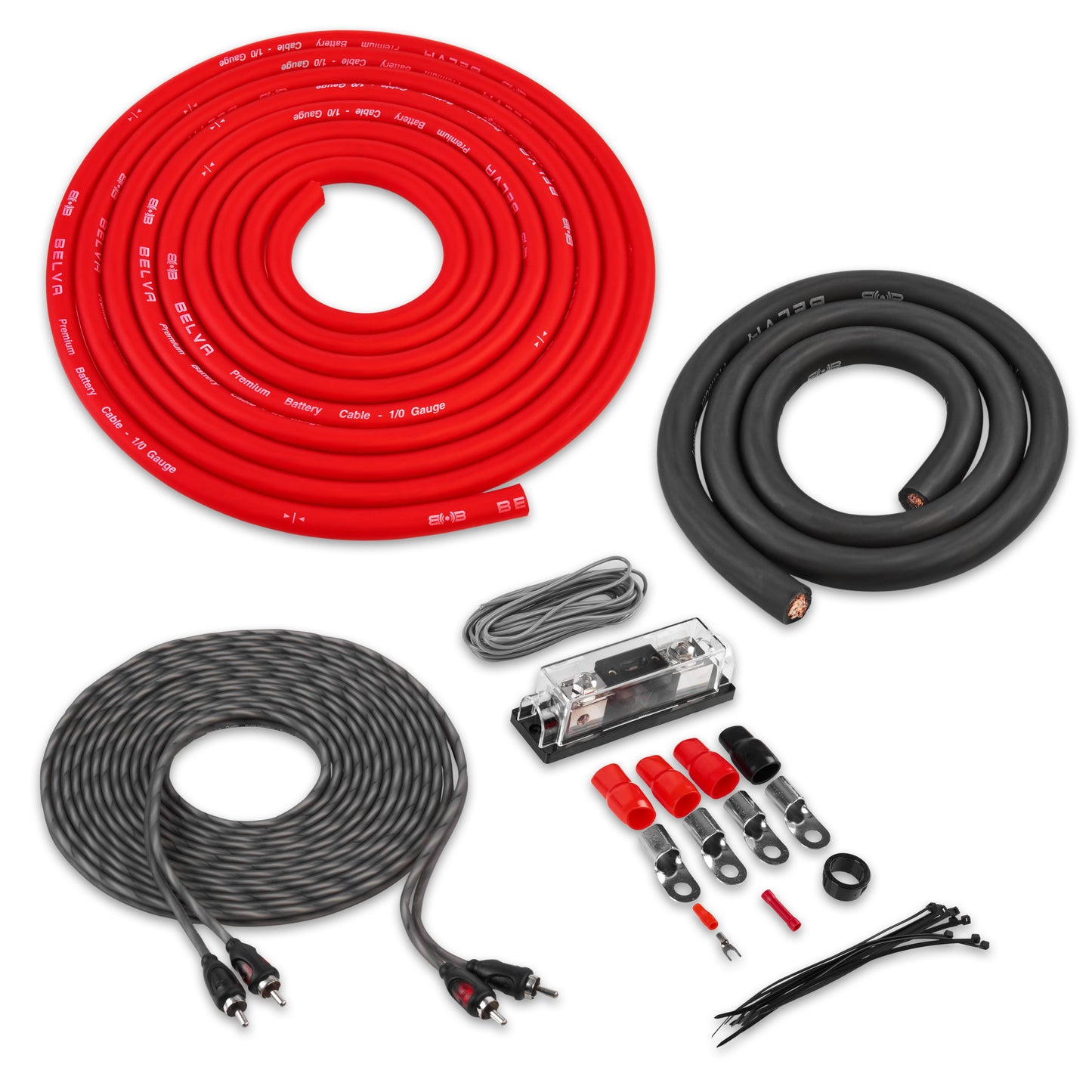 BAK02 | 1/0 Gauge Premium (CCA) Copper Clad Aluminum Complete 2-Channel Amplifier Wiring Kit with RCA