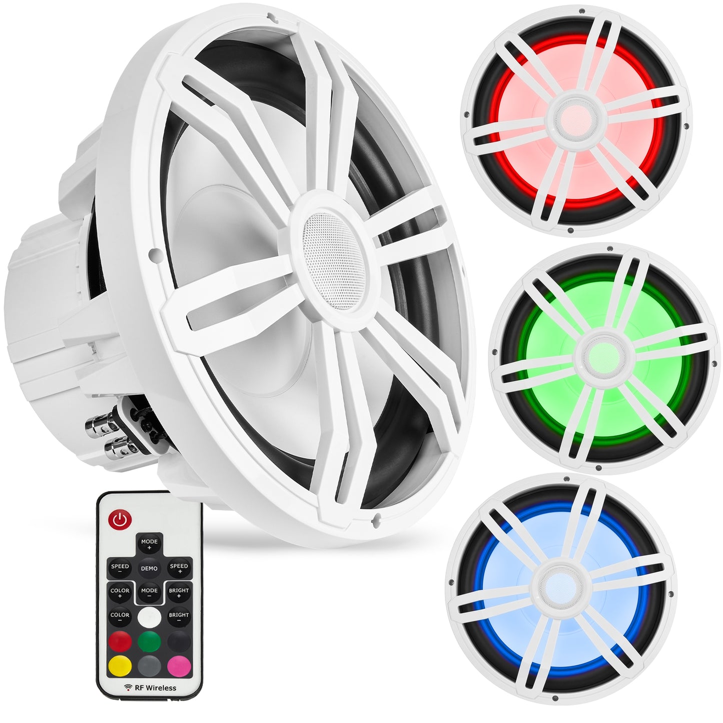 BMS12RW 1000W Peak (400W RMS) 12" Marine Subwoofer with Multi-color LED Lighting
