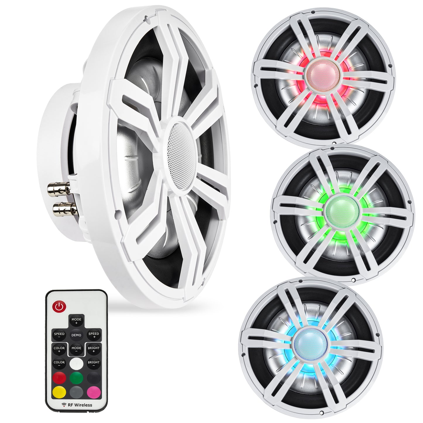 BMSS10RW 800W Peak (400W RMS) 10" Shallow Marine Subwoofer with Multi-color LED Lighting