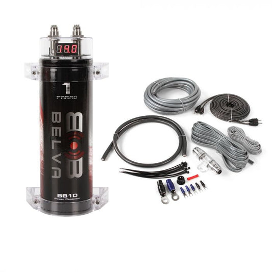 B1DK42BK | 1 Farad Capacitor + 4 Gauge 2-Channel Amplifier Wiring Kit with RCA Cable