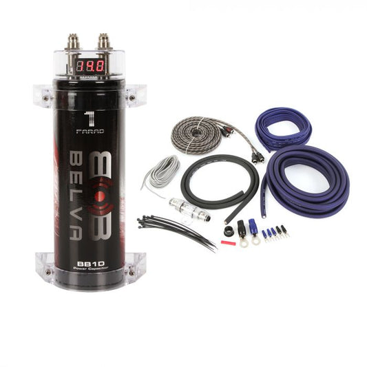 B1DK42BL | 1 Farad Capacitor + 4 Gauge 2-Channel Amplifier Wiring Kit with RCA Cable