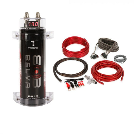 B1DK42R | 1 Farad Capacitor + 4 Gauge 2-Channel Amplifier Wiring Kit with RCA Cable