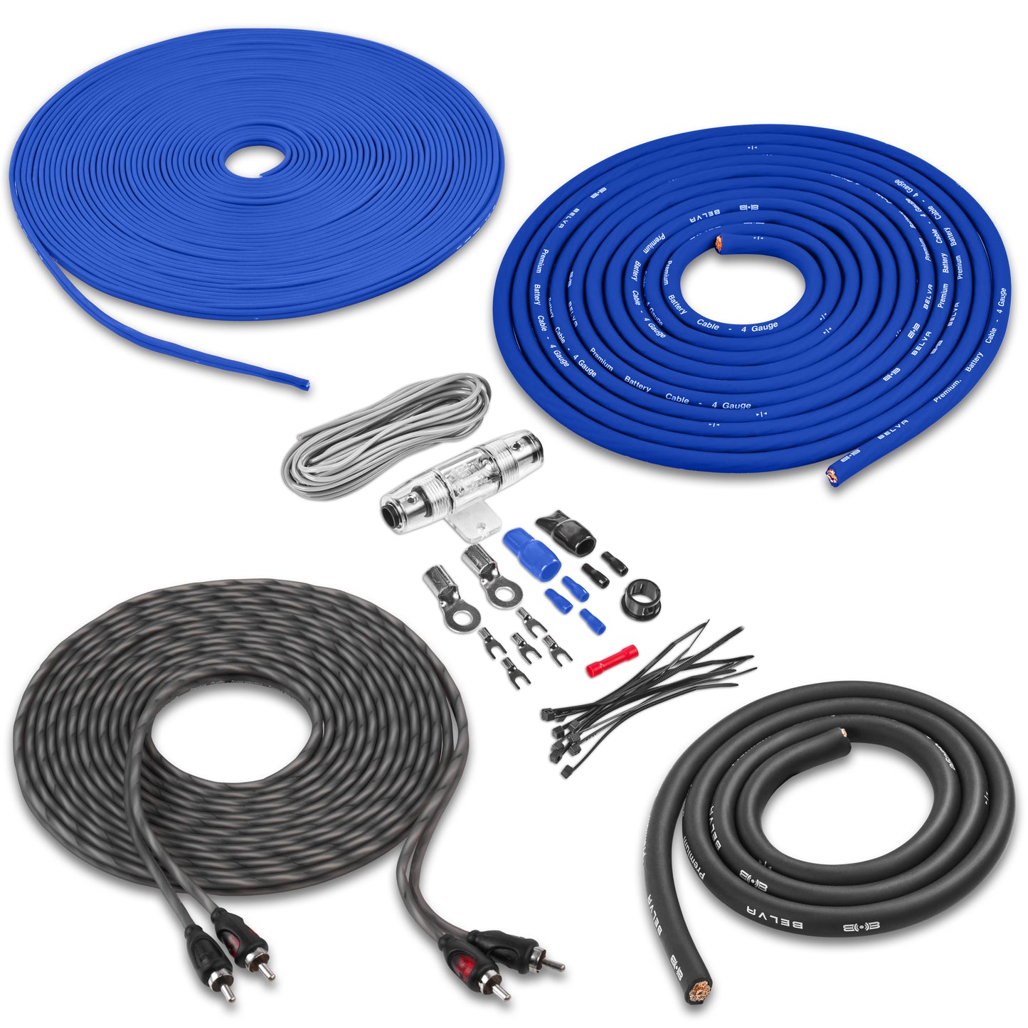 BAK42BL | 4 Gauge Premium (CCA) Copper Clad Aluminum Complete 2-Channel Amplifier Wiring Kit with RCA