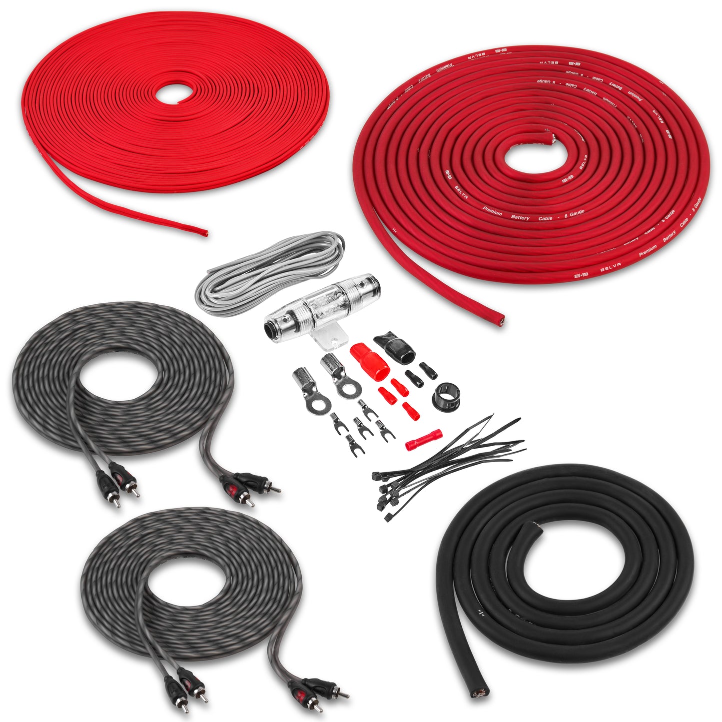 BAK84 | 8 Gauge Premium (CCA) Copper Clad Aluminum Complete 4-Channel Amplifier Wiring Kit with RCA