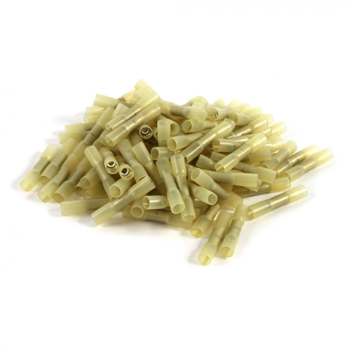 BHS12Y | 100 Pack of 12/10 Gauge Yellow Heat Shrink Butt Connectors