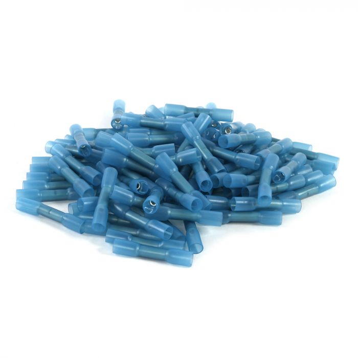 BHS16B | 100 Pack of 16/14 Gauge Blue Heat Shrink Butt Connectors