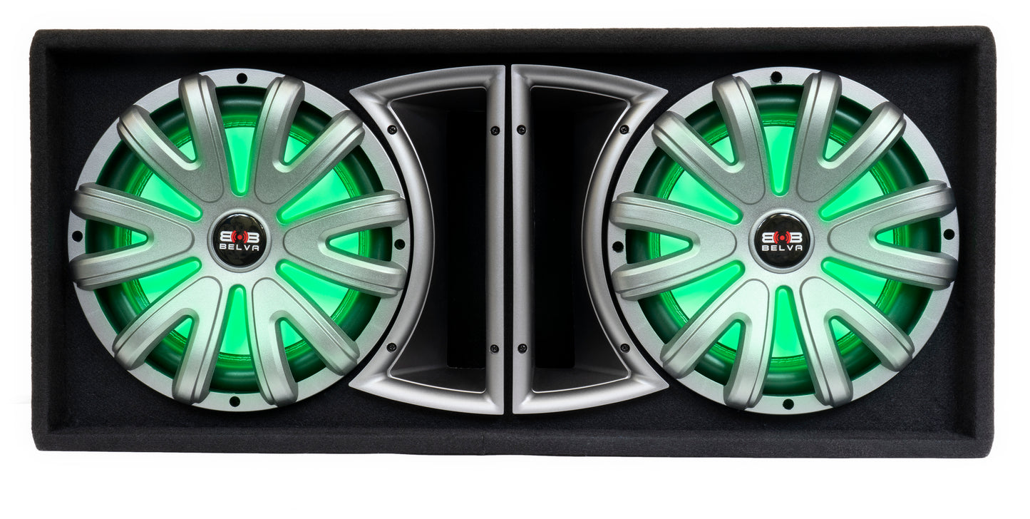 BLB212LED | 1500W Peak Dual 12" Loaded Ported Subwoofer Enclosure w/ Multi-Color LED and Remote
