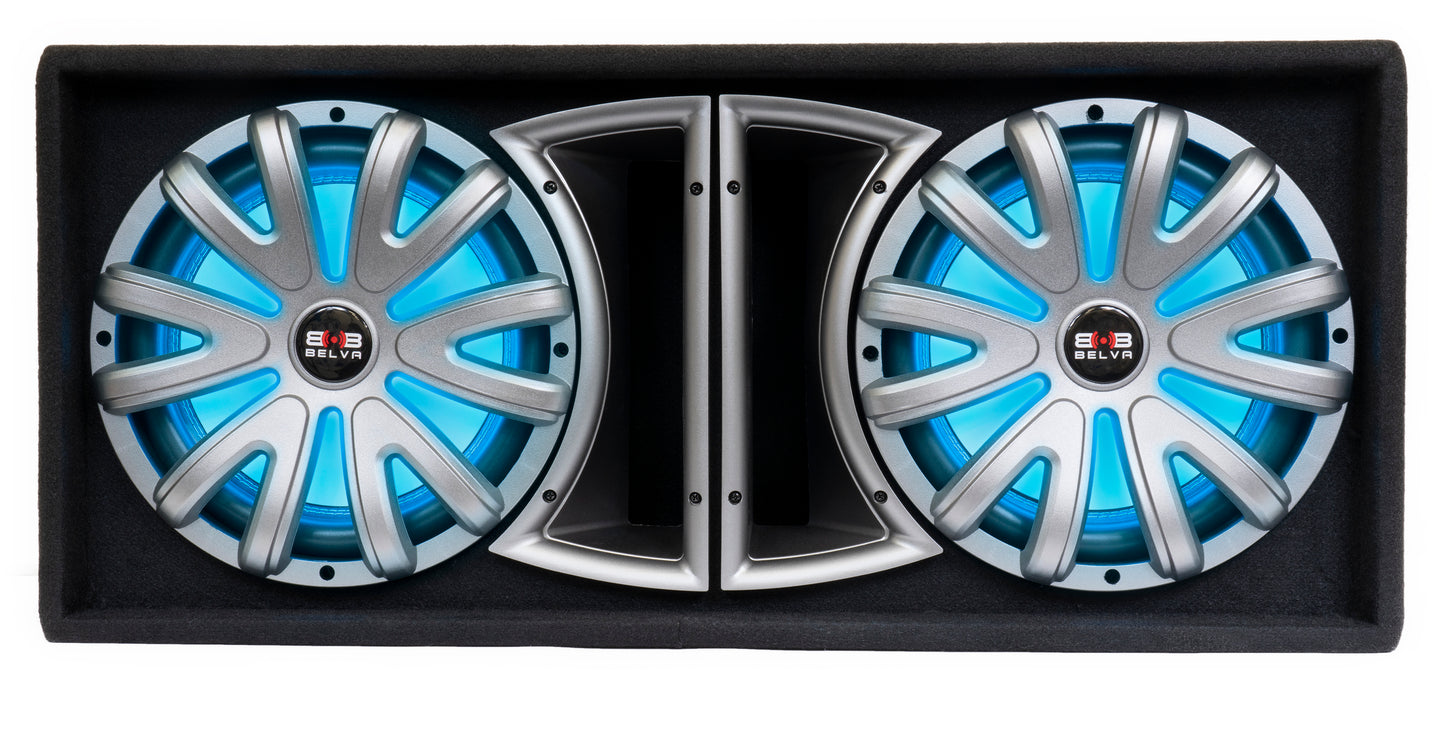 BLB212LED | 1500W Peak Dual 12" Loaded Ported Subwoofer Enclosure w/ Multi-Color LED and Remote