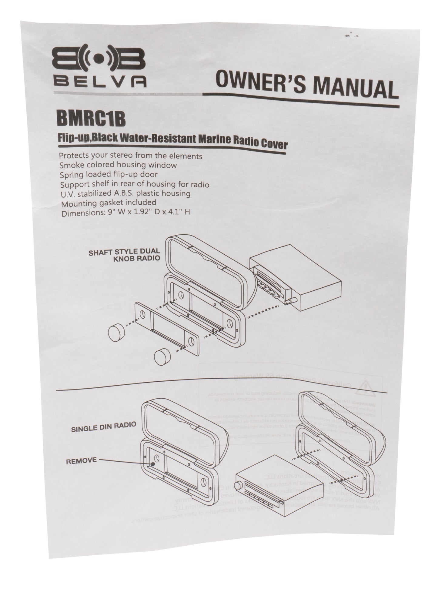 BMRC1B | Flip-up Black Marine Radio Cover / Splash Guard