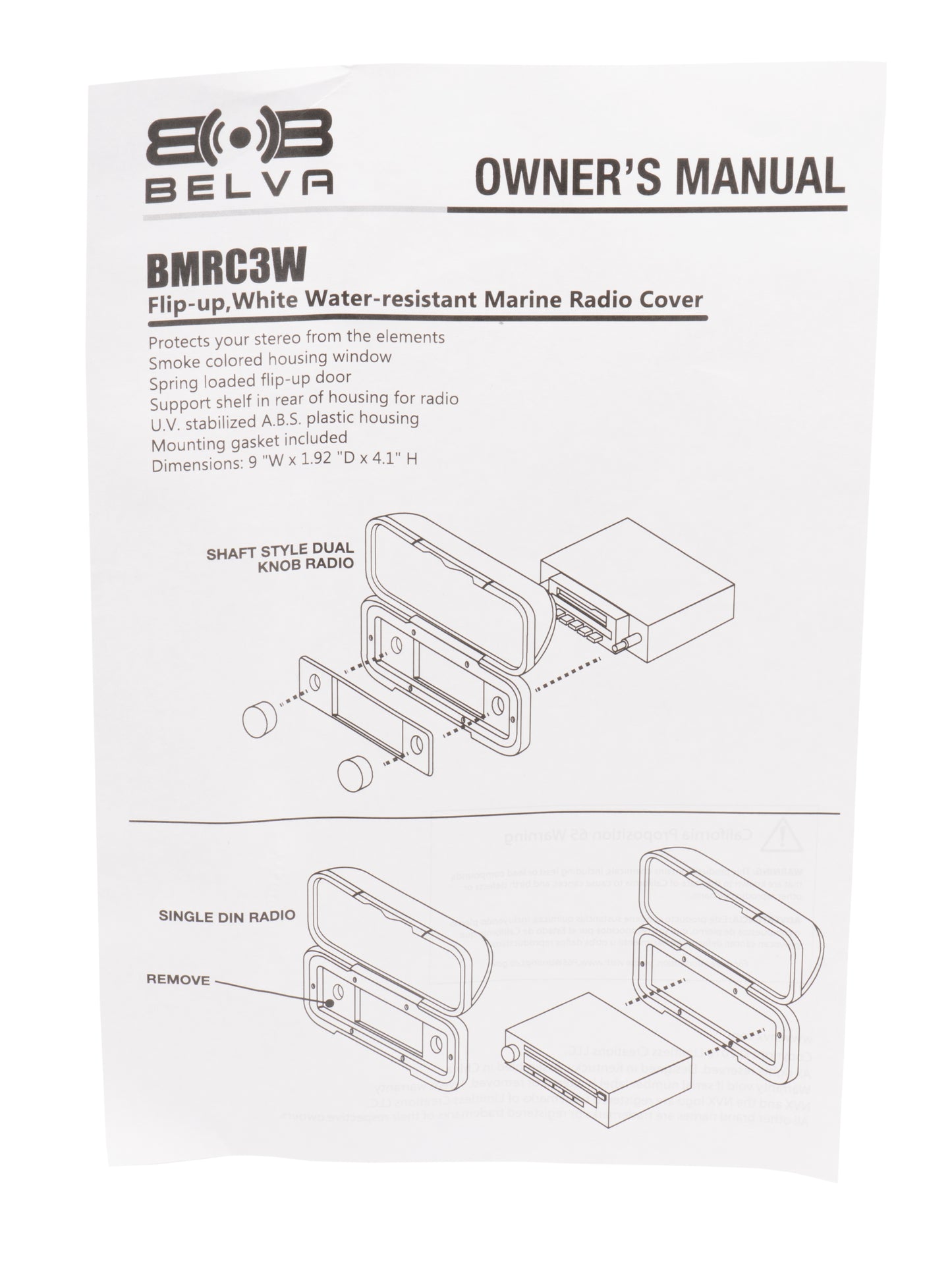 BMRC3W | Flip-up White Marine Radio Cover / Splash Guard