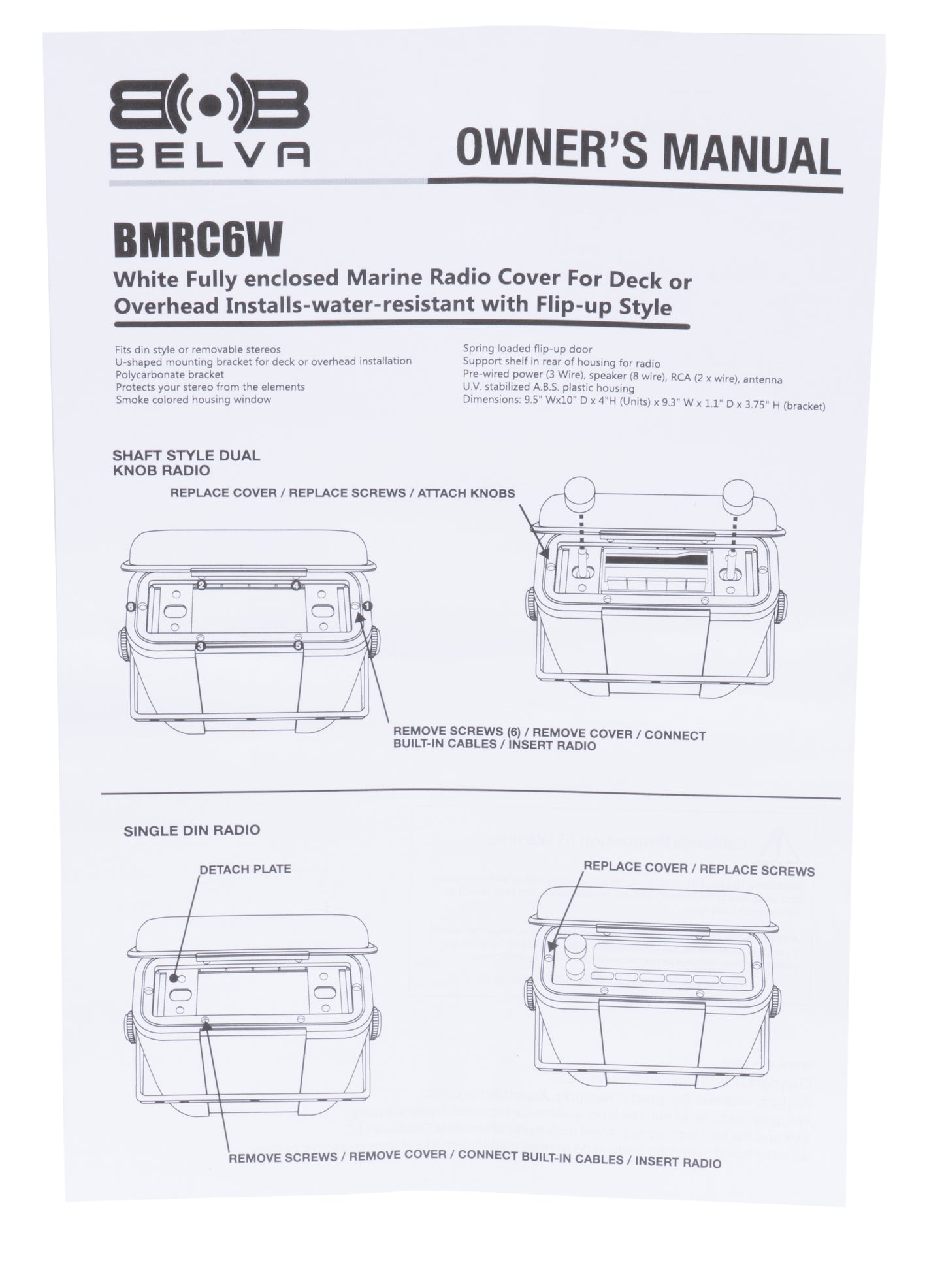 BMRC6W | Flip-up Fully Enclosed White Marine Stereo Splash Guard