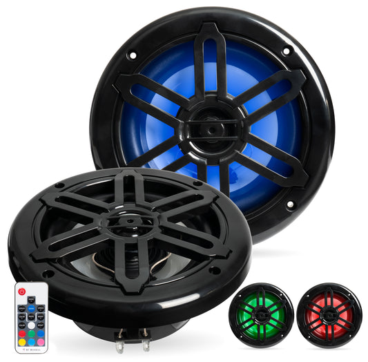 BMRGBBK 500W Peak (250W RMS) 6.5" 2-Way Coaxial Marine Speakers with Multi-Color LED Lighting (Black)