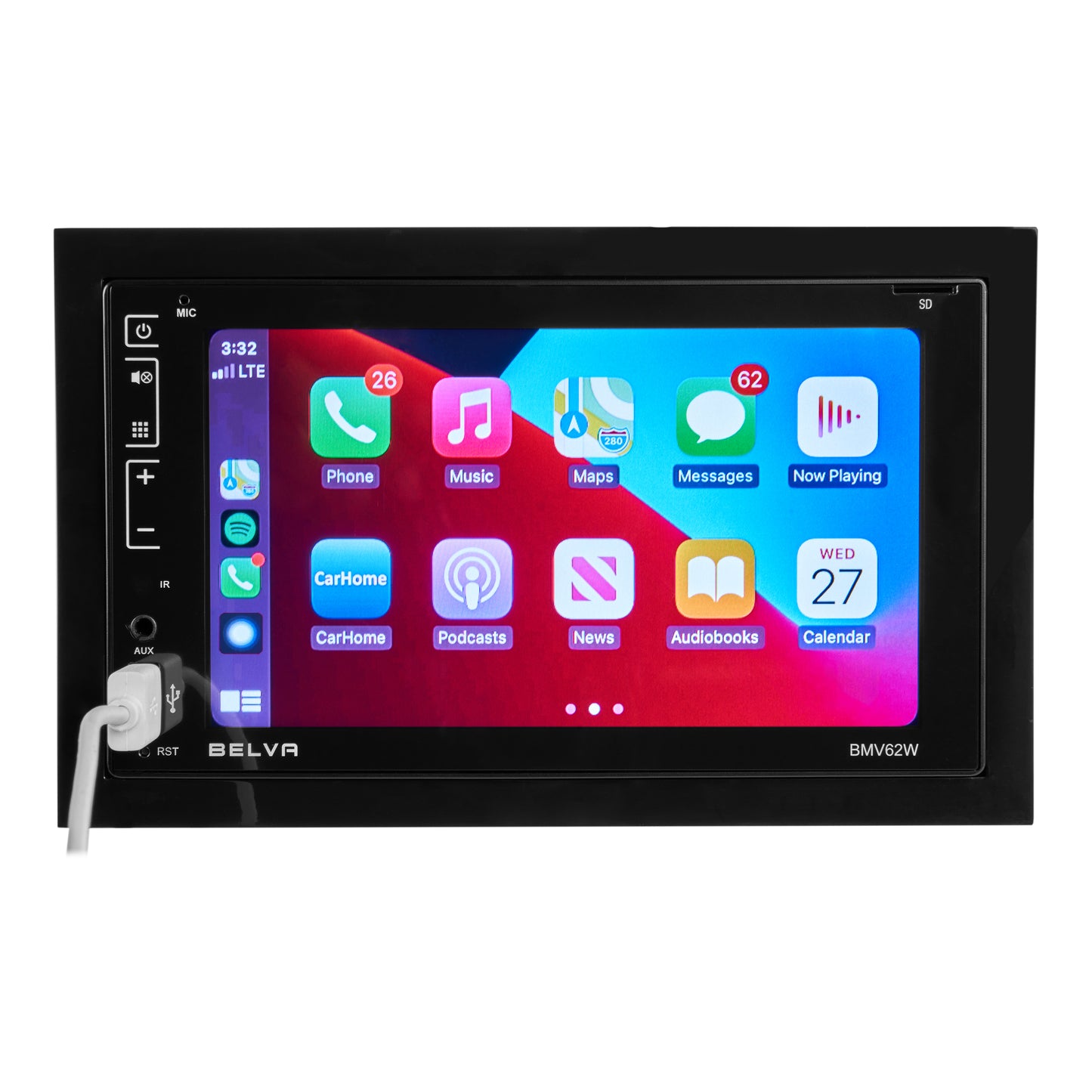BMV62W | 6.2" Double DIN Touchscreen Bluetooth Car Stereo Receiver with Apple CarPlay, Android Auto and Phone Mirroring