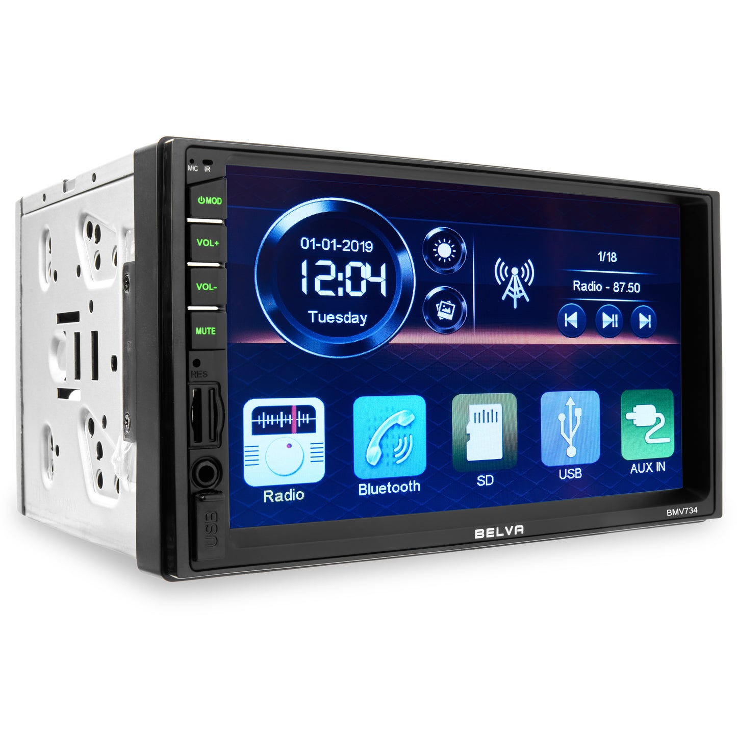 BMV734 7" Double DIN Touchscreen Mechless Car Stereo Receiver with Bluetooth and Phone Mirroring