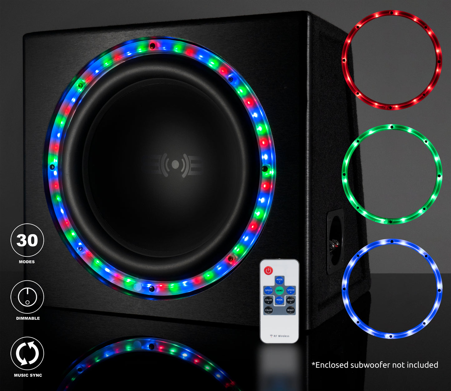BSA12LED | Universal 12" RGB LED Subwoofer Light Ring with Remote