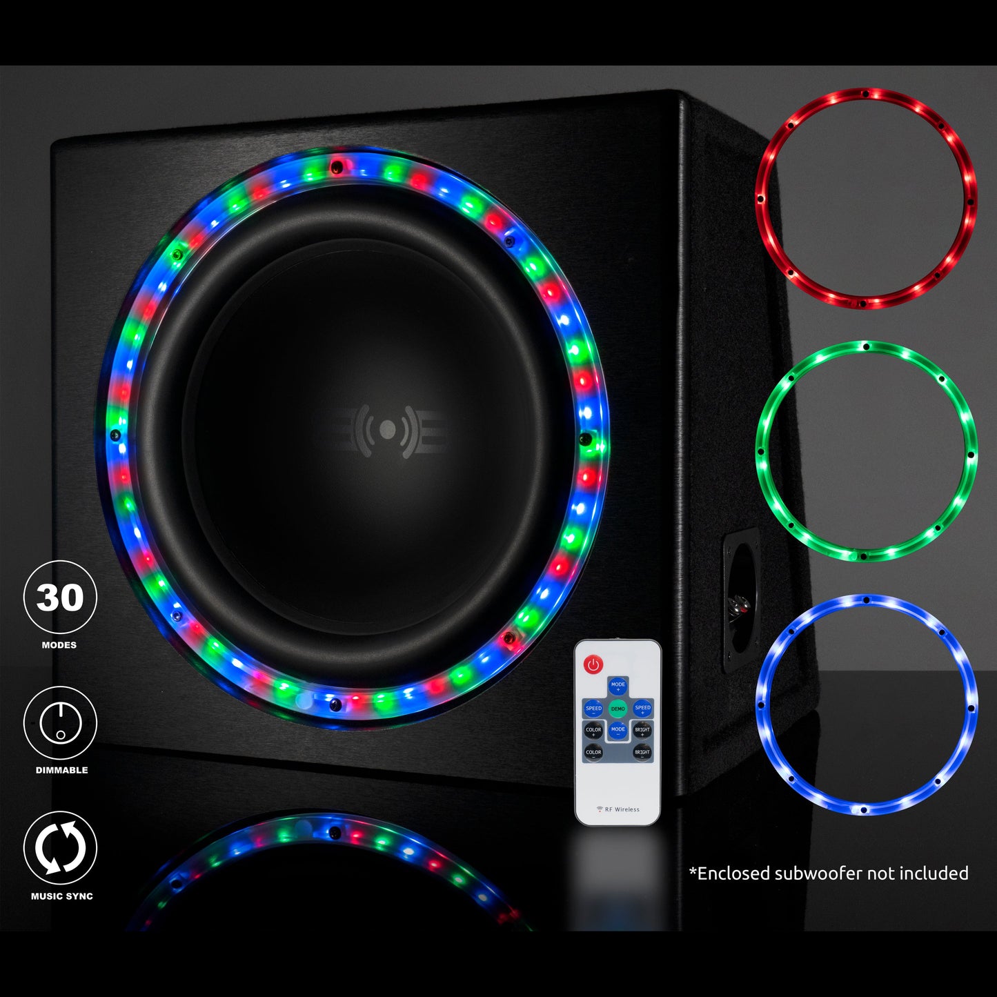 BSA12LED | Universal 12" RGB LED Subwoofer Light Ring with Remote