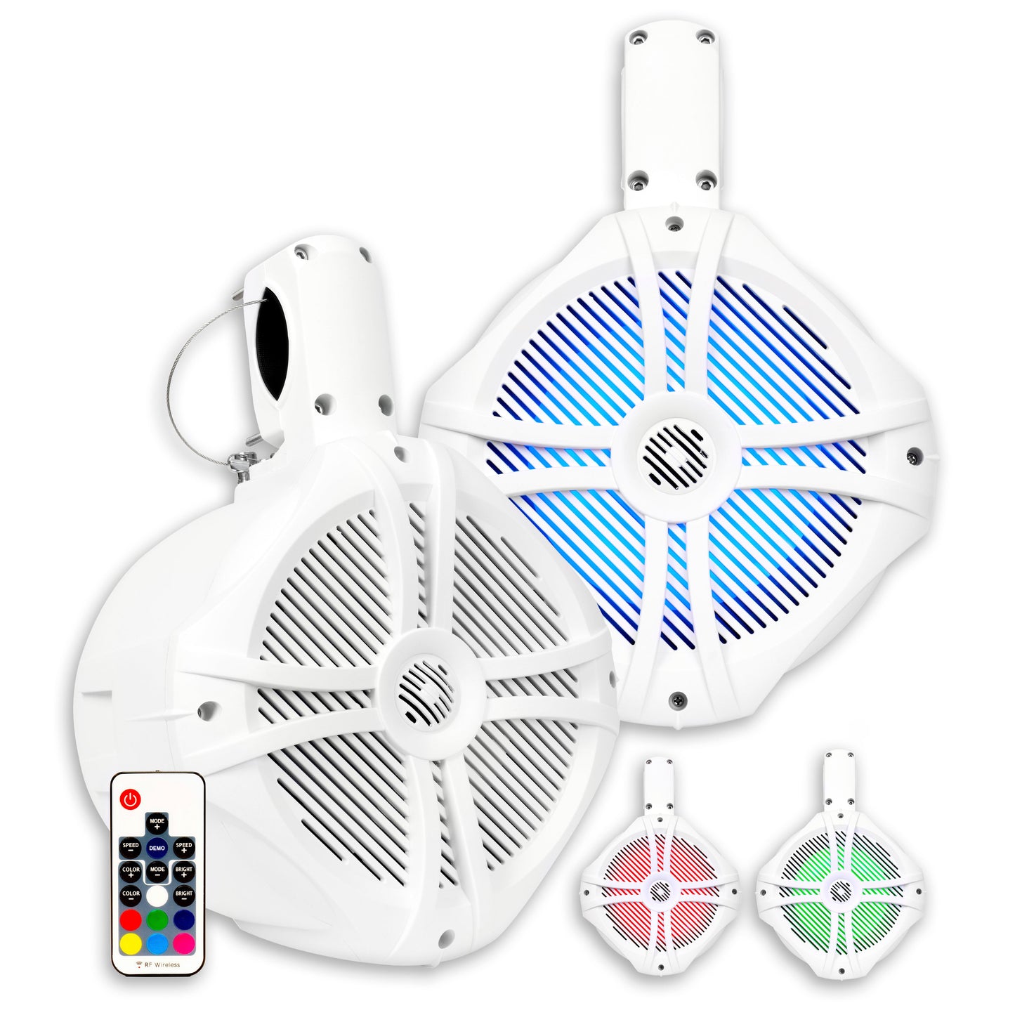 BWT8LED 600W Peak (300W RMS) 8" Marine Tower Speakers with Multi-Color LED Lighting and Remote (White)