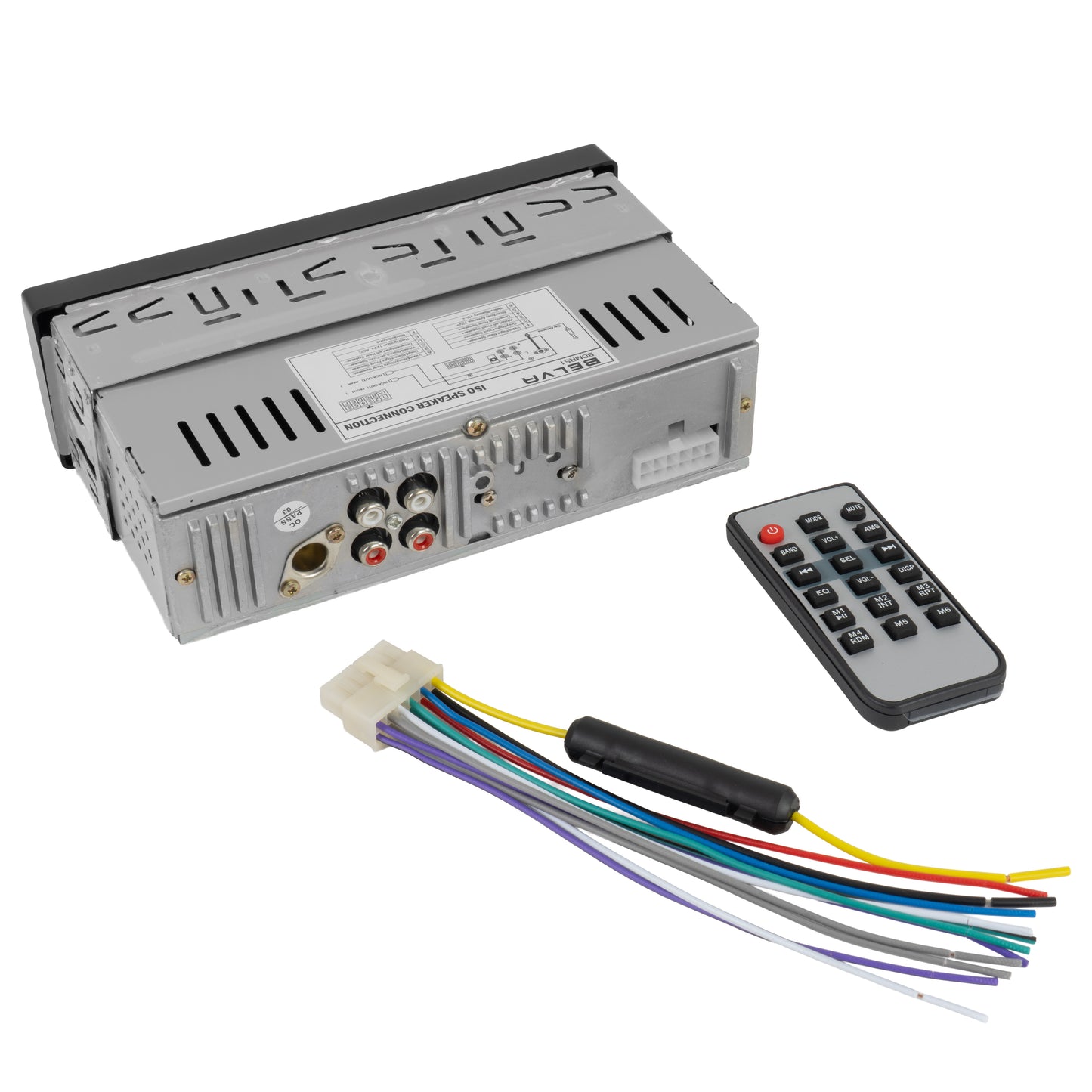 BDMRS1 | Single DIN Bluetooth In-Dash Car Stereo Receiver with Front SD, USB, AUX Input and 3 Sets of Preamp Outputs