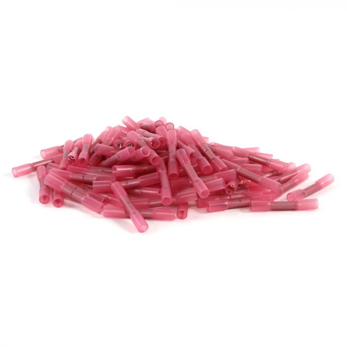 BHS22R | 100 Pack of 22/18 Gauge Red Heat Shrink Butt Connectors