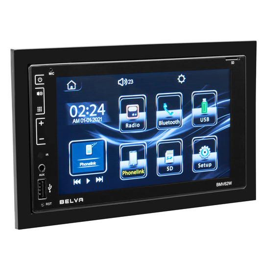 BMV62W | 6.2" Double DIN Touchscreen Bluetooth Car Stereo Receiver with Apple CarPlay, Android Auto and Phone Mirroring